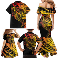 Gradient Marquesas Islands Family Matching Mermaid Dress and Hawaiian Shirt Marquesan Matatiki Hammerhead Shark Patutiki - Polynesian Pride