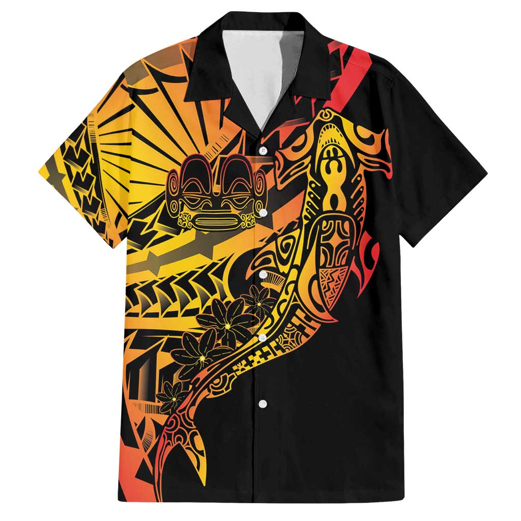 Gradient Marquesas Islands Family Matching Off Shoulder Short Dress and Hawaiian Shirt Marquesan Matatiki Hammerhead Shark Patutiki - Polynesian Pride