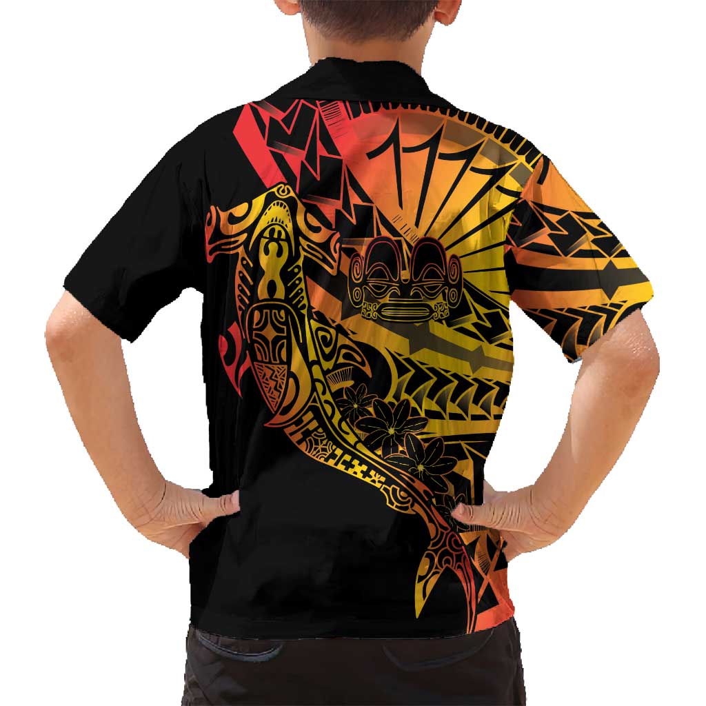 Gradient Marquesas Islands Family Matching Puletasi and Hawaiian Shirt Marquesan Matatiki Hammerhead Shark Patutiki - Polynesian Pride