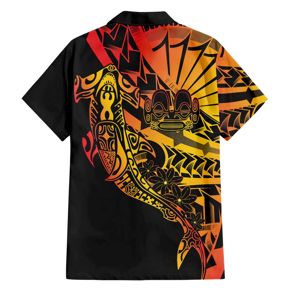 Gradient Marquesas Islands Family Matching Puletasi and Hawaiian Shirt Marquesan Matatiki Hammerhead Shark Patutiki - Polynesian Pride