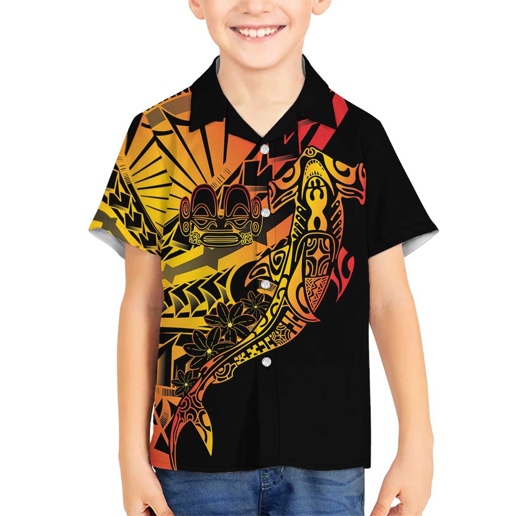 Gradient Marquesas Islands Family Matching Puletasi and Hawaiian Shirt Marquesan Matatiki Hammerhead Shark Patutiki - Polynesian Pride
