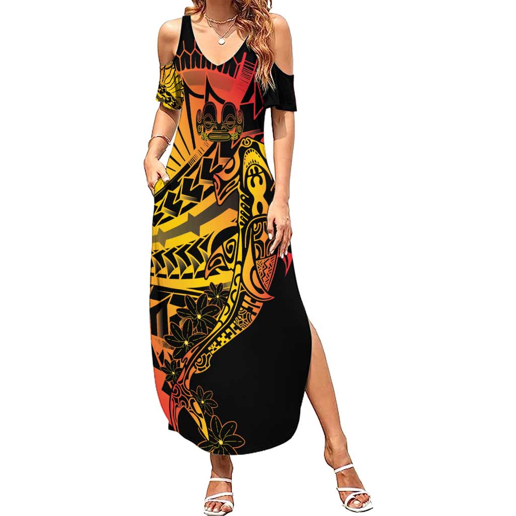 Gradient Marquesas Islands Family Matching Summer Maxi Dress and Hawaiian Shirt Marquesan Matatiki Hammerhead Shark Patutiki - Polynesian Pride