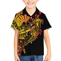 Gradient Marquesas Islands Family Matching Summer Maxi Dress and Hawaiian Shirt Marquesan Matatiki Hammerhead Shark Patutiki - Polynesian Pride