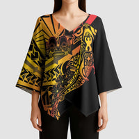 Gradient Marquesas Islands Kimono Sleeve Blouse Marquesan Matatiki Hammerhead Shark Patutiki - Polynesian Pride