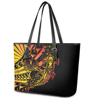 Gradient Marquesas Islands Leather Tote Bag Marquesan Matatiki Hammerhead Shark Patutiki - Polynesian Pride