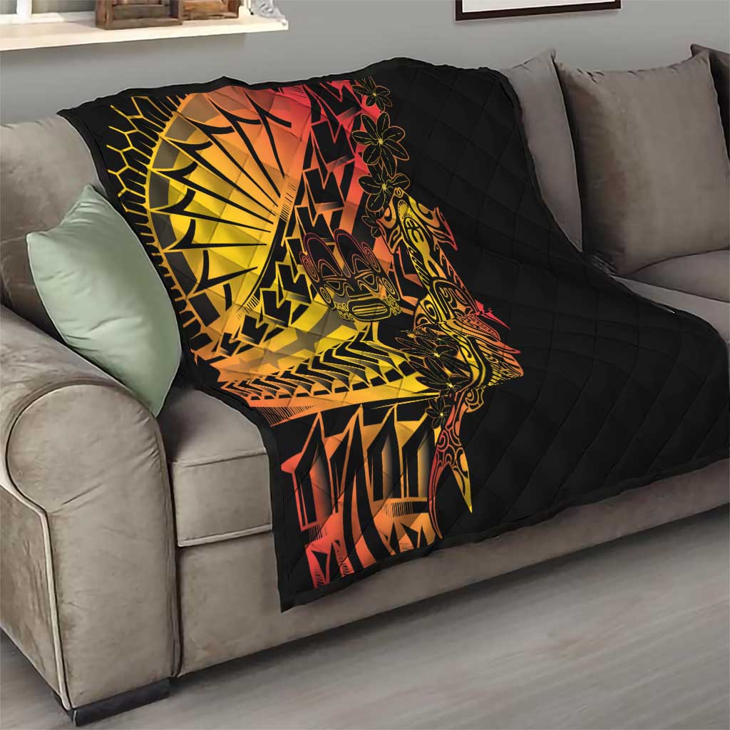 Gradient Marquesas Islands Quilt Marquesan Matatiki Hammerhead Shark Patutiki - Polynesian Pride