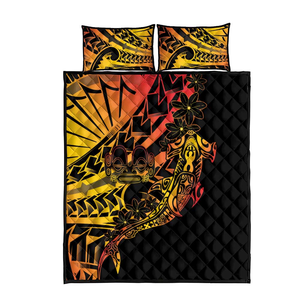 Gradient Marquesas Islands Quilt Bed Set Marquesan Matatiki Hammerhead Shark Patutiki - Polynesian Pride