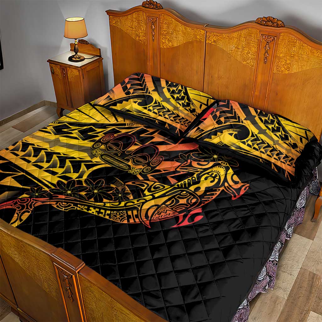Gradient Marquesas Islands Quilt Bed Set Marquesan Matatiki Hammerhead Shark Patutiki - Polynesian Pride