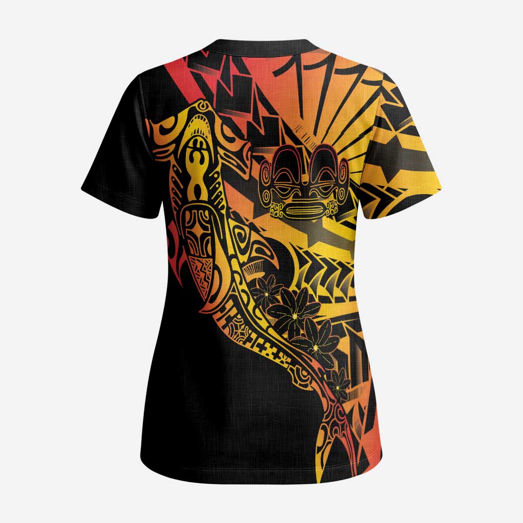 Gradient Marquesas Islands Scrub Top Marquesan Matatiki Hammerhead Shark Patutiki - Polynesian Pride