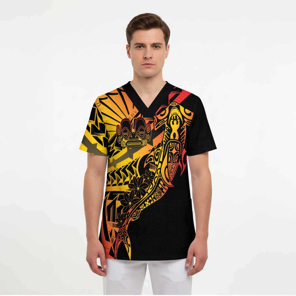 Gradient Marquesas Islands Scrub Top Marquesan Matatiki Hammerhead Shark Patutiki - Polynesian Pride