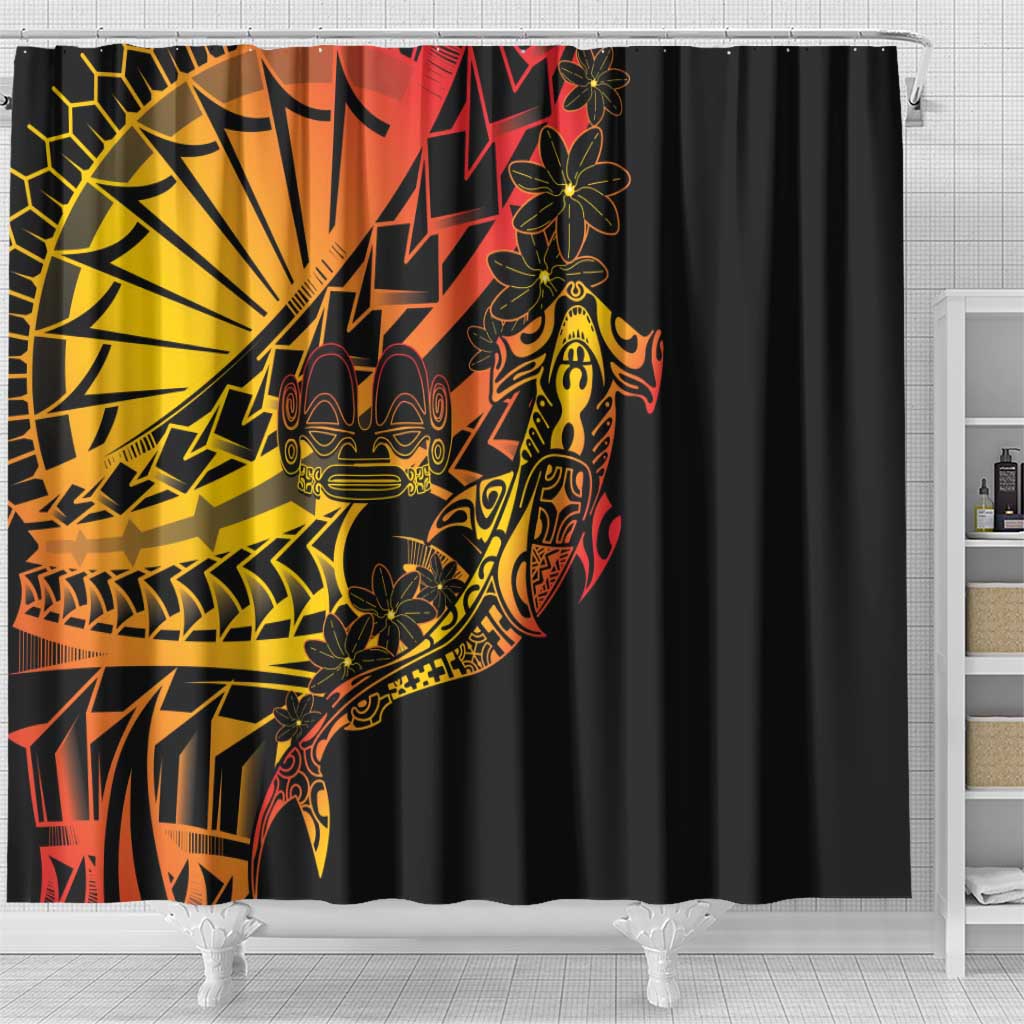 Gradient Marquesas Islands Shower Curtain Marquesan Matatiki Hammerhead Shark Patutiki - Polynesian Pride