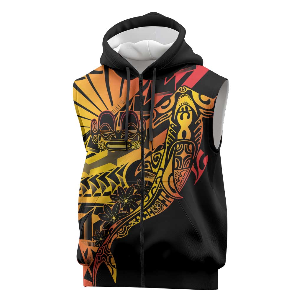 Gradient Marquesas Islands Sleeveless Zip Hoodie Marquesan Matatiki Hammerhead Shark Patutiki LT14 Yellow - Polynesian Pride