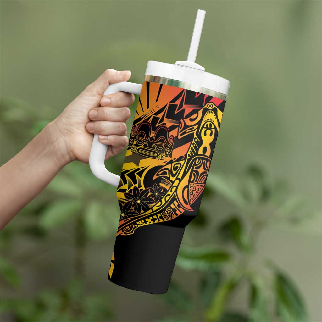 Gradient Marquesas Islands Tumbler With Handle Marquesan Matatiki Hammerhead Shark Patutiki - Polynesian Pride