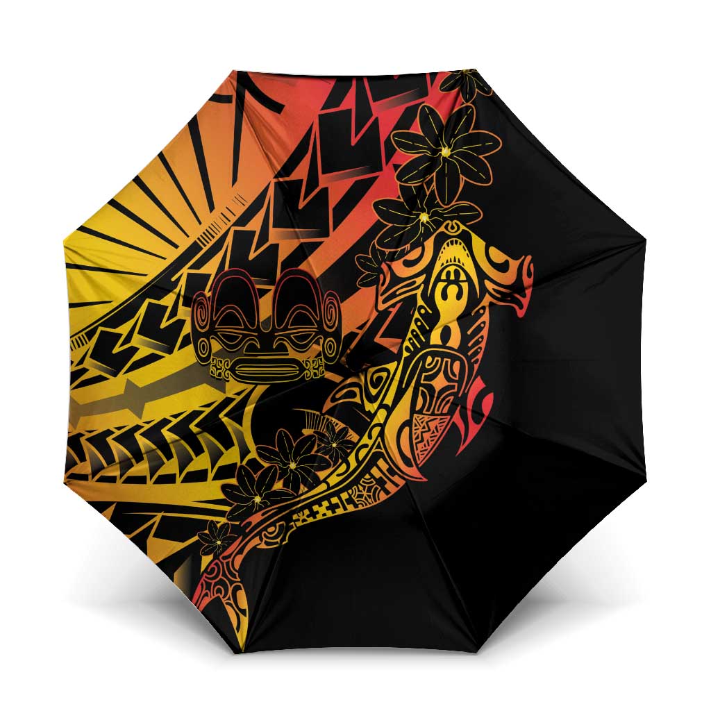 Gradient Marquesas Islands Umbrella Marquesan Matatiki Hammerhead Shark Patutiki LT14 One Size Folded 11.42 inch Opened Diameter 37.4 inch Yellow - Polynesian Pride