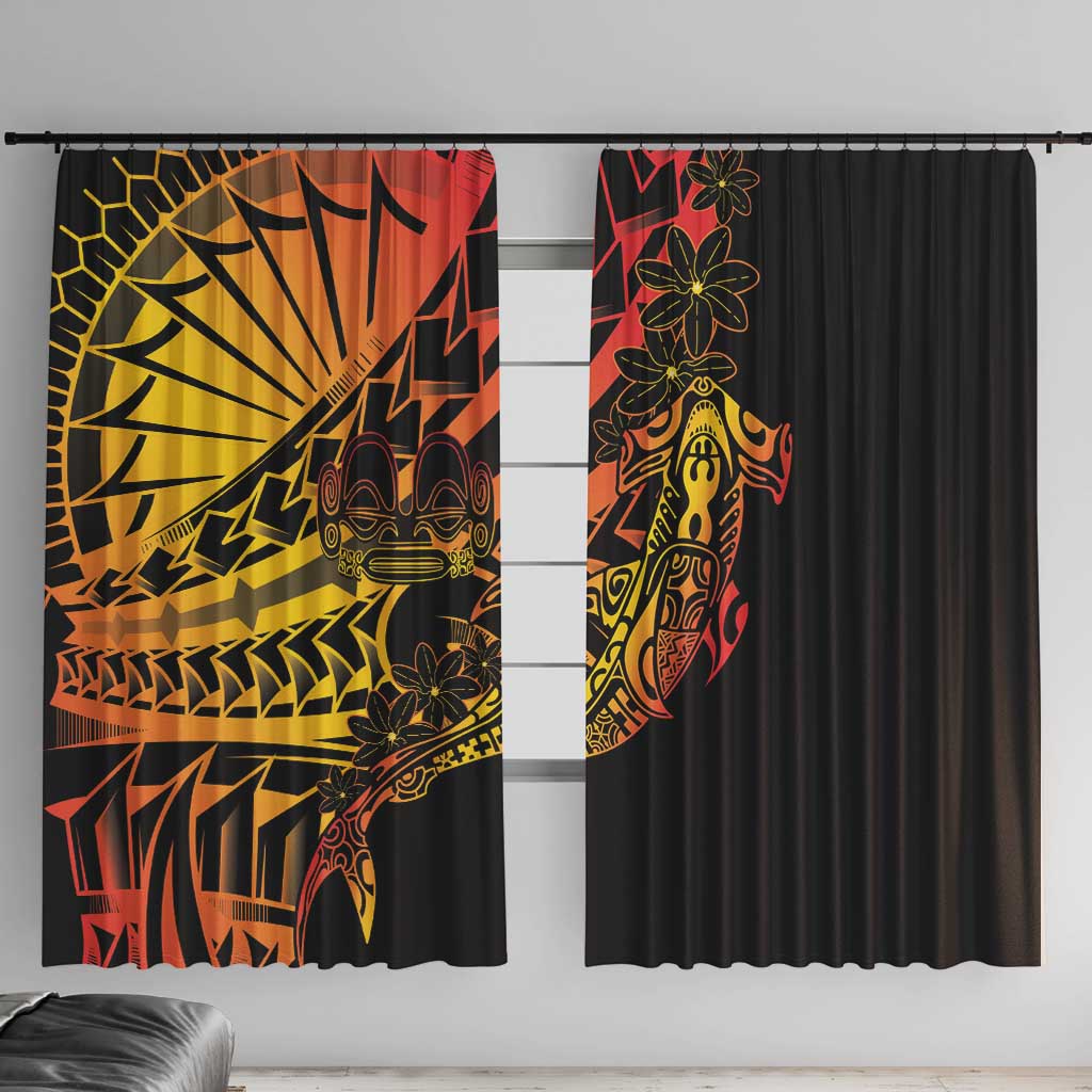 Gradient Marquesas Islands Window Curtain Marquesan Matatiki Hammerhead Shark Patutiki - Polynesian Pride