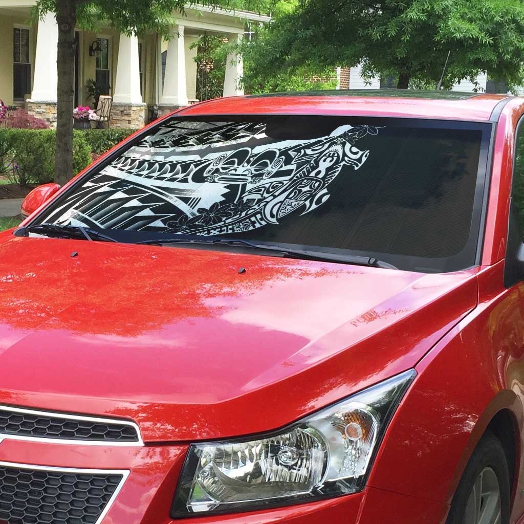 Black White Marquesas Islands Auto Sun Shade Marquesan Matatiki Hammerhead Shark Patutiki - Polynesian Pride