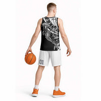 Black White Marquesas Islands Basketball Jersey Marquesan Matatiki Hammerhead Shark Patutiki - Polynesian Pride