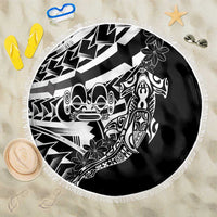 Black White Marquesas Islands Beach Blanket Marquesan Matatiki Hammerhead Shark Patutiki LT14 One Size 150cm Black - Polynesian Pride