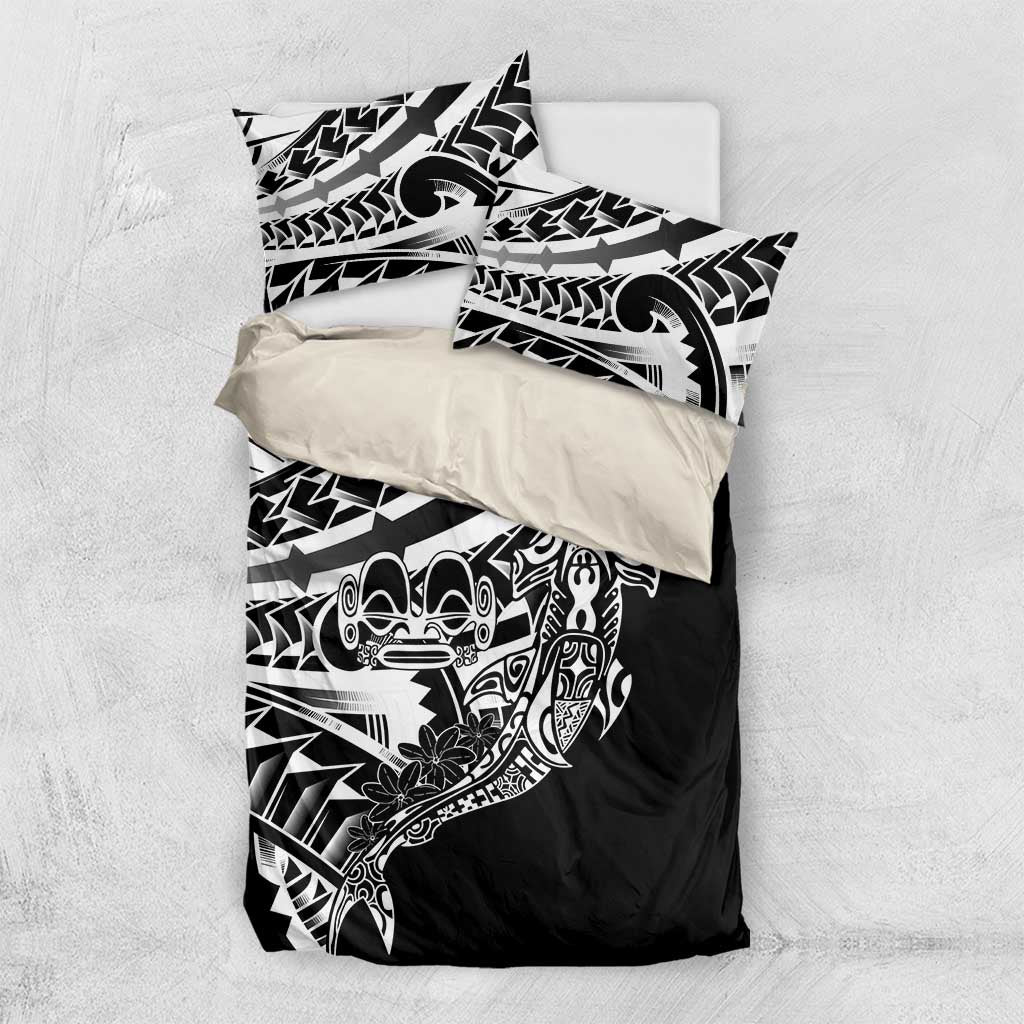 Black White Marquesas Islands Bedding Set Marquesan Matatiki Hammerhead Shark Patutiki - Polynesian Pride