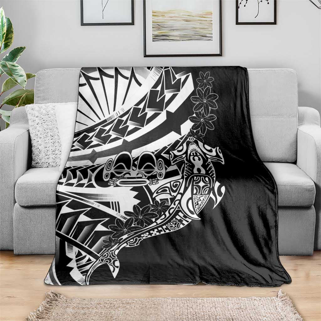Black White Marquesas Islands Blanket Marquesan Matatiki Hammerhead Shark Patutiki - Polynesian Pride
