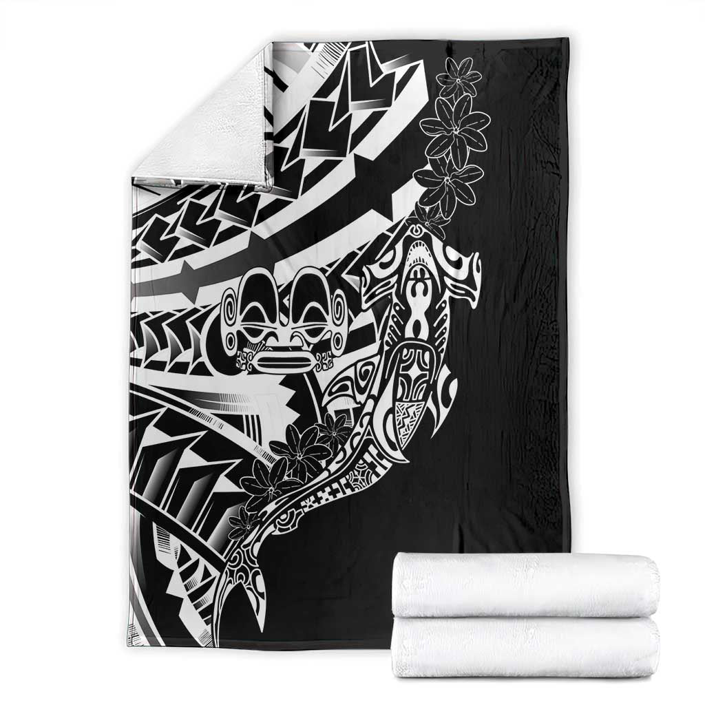 Black White Marquesas Islands Blanket Marquesan Matatiki Hammerhead Shark Patutiki - Polynesian Pride