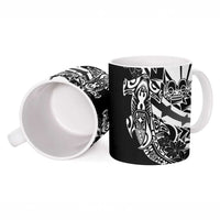 Black White Marquesas Islands Ceramic Mug Marquesan Matatiki Hammerhead Shark Patutiki - Polynesian Pride