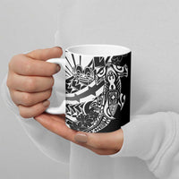 Black White Marquesas Islands Ceramic Mug Marquesan Matatiki Hammerhead Shark Patutiki - Polynesian Pride