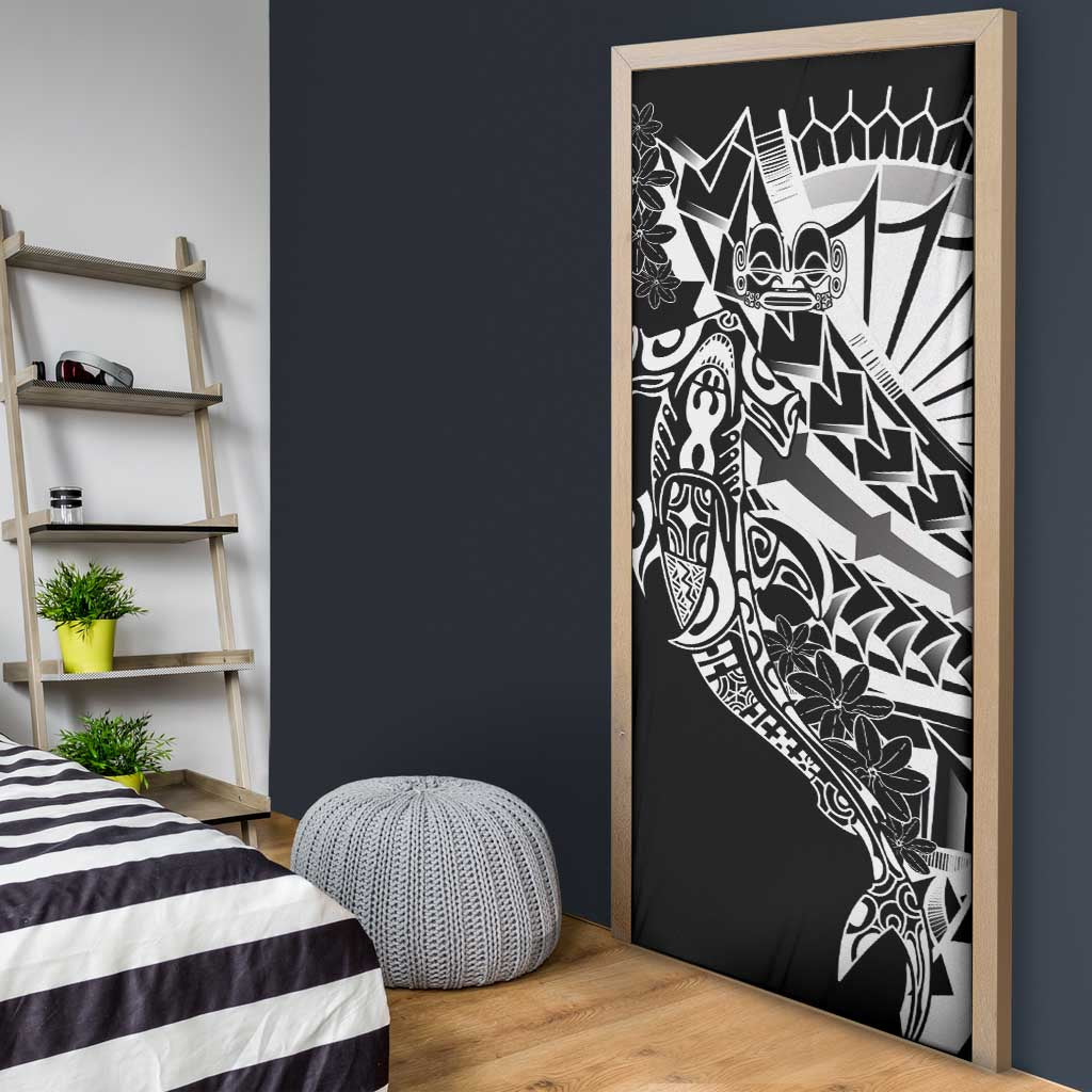 Black White Marquesas Islands Door Cover Marquesan Matatiki Hammerhead Shark Patutiki - Polynesian Pride