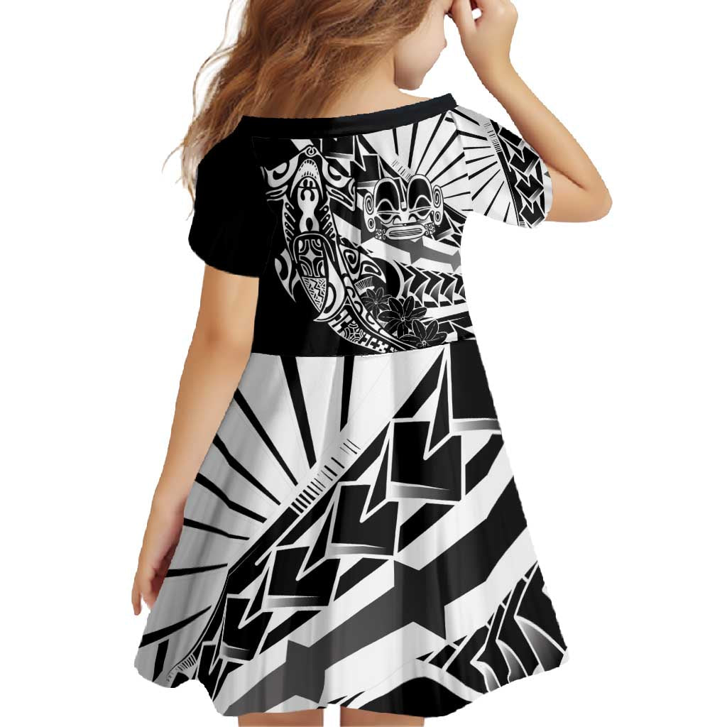 Black White Marquesas Islands Family Matching Long Sleeve Bodycon Dress and Hawaiian Shirt Marquesan Matatiki Hammerhead Shark Patutiki - Polynesian Pride