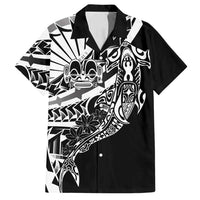 Black White Marquesas Islands Family Matching Long Sleeve Bodycon Dress and Hawaiian Shirt Marquesan Matatiki Hammerhead Shark Patutiki - Polynesian Pride
