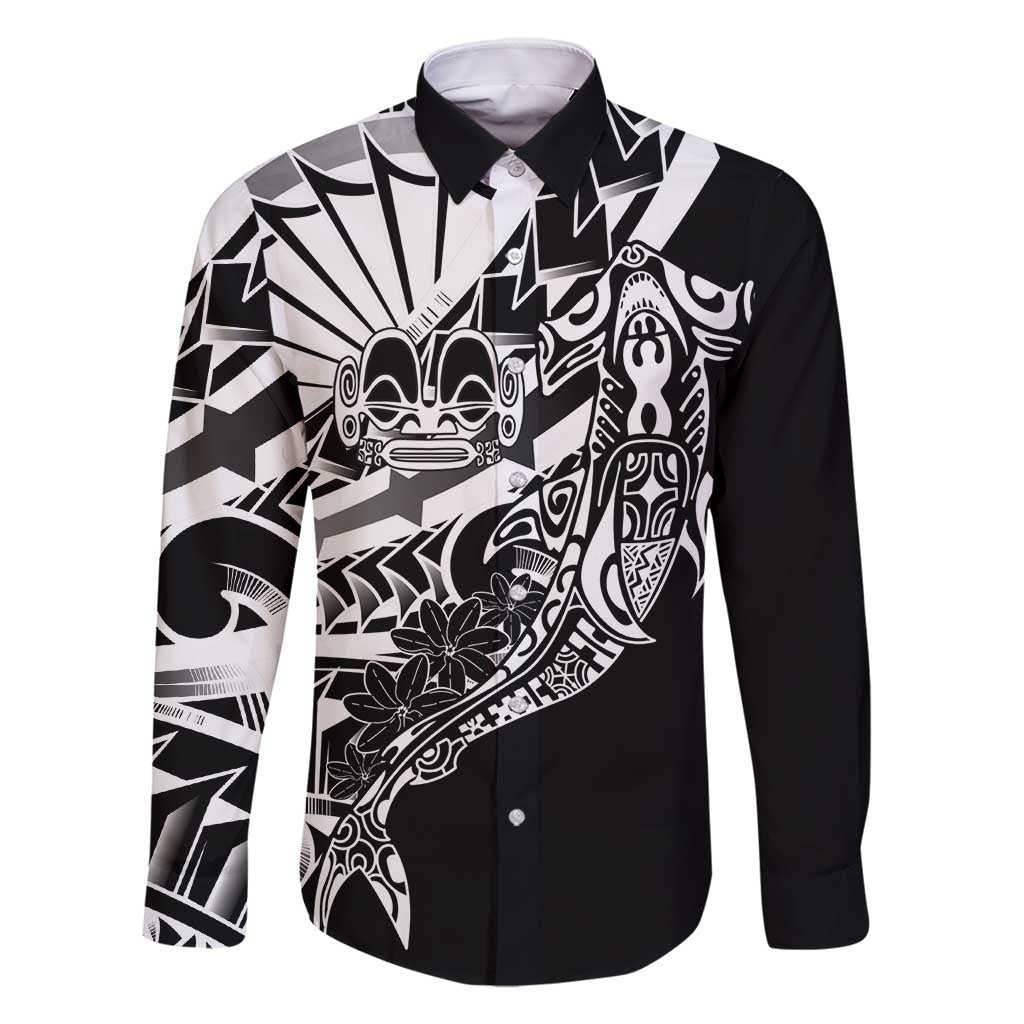 Black White Marquesas Islands Family Matching Mermaid Dress and Hawaiian Shirt Marquesan Matatiki Hammerhead Shark Patutiki - Polynesian Pride