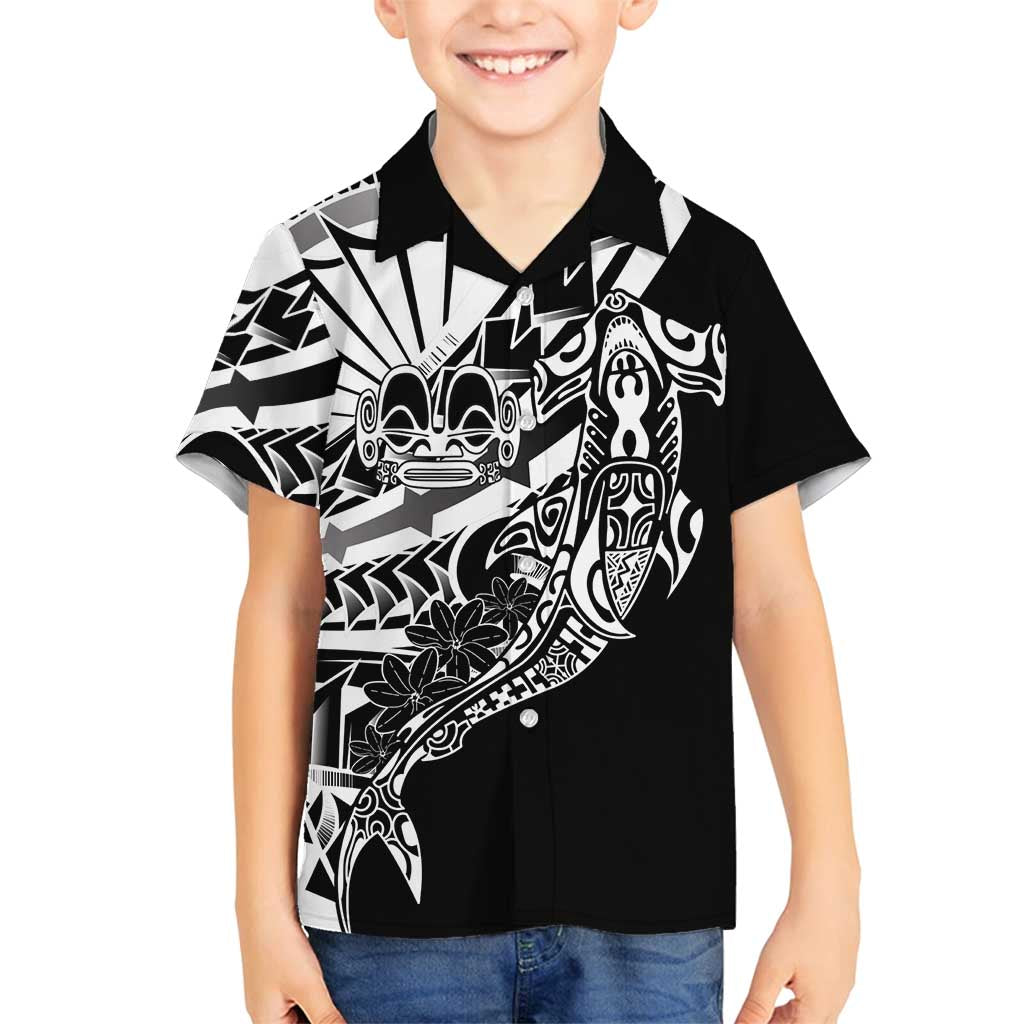 Black White Marquesas Islands Family Matching Off Shoulder Maxi Dress and Hawaiian Shirt Marquesan Matatiki Hammerhead Shark Patutiki - Polynesian Pride