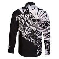 Black White Marquesas Islands Family Matching Short Sleeve Bodycon Dress and Hawaiian Shirt Marquesan Matatiki Hammerhead Shark Patutiki - Polynesian Pride
