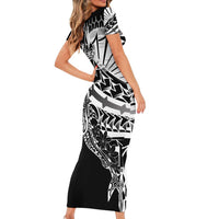 Black White Marquesas Islands Family Matching Short Sleeve Bodycon Dress and Hawaiian Shirt Marquesan Matatiki Hammerhead Shark Patutiki - Polynesian Pride