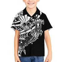 Black White Marquesas Islands Family Matching Short Sleeve Bodycon Dress and Hawaiian Shirt Marquesan Matatiki Hammerhead Shark Patutiki - Polynesian Pride