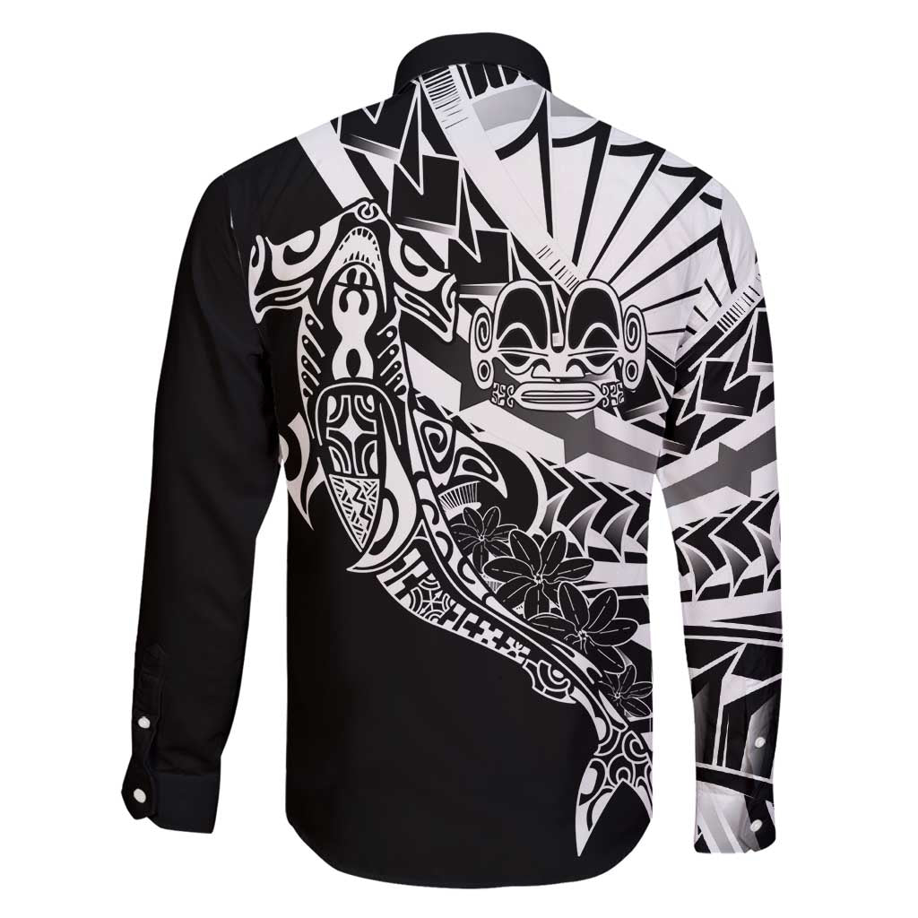 Black White Marquesas Islands Family Matching Summer Maxi Dress and Hawaiian Shirt Marquesan Matatiki Hammerhead Shark Patutiki - Polynesian Pride