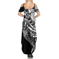 Black White Marquesas Islands Family Matching Summer Maxi Dress and Hawaiian Shirt Marquesan Matatiki Hammerhead Shark Patutiki - Polynesian Pride