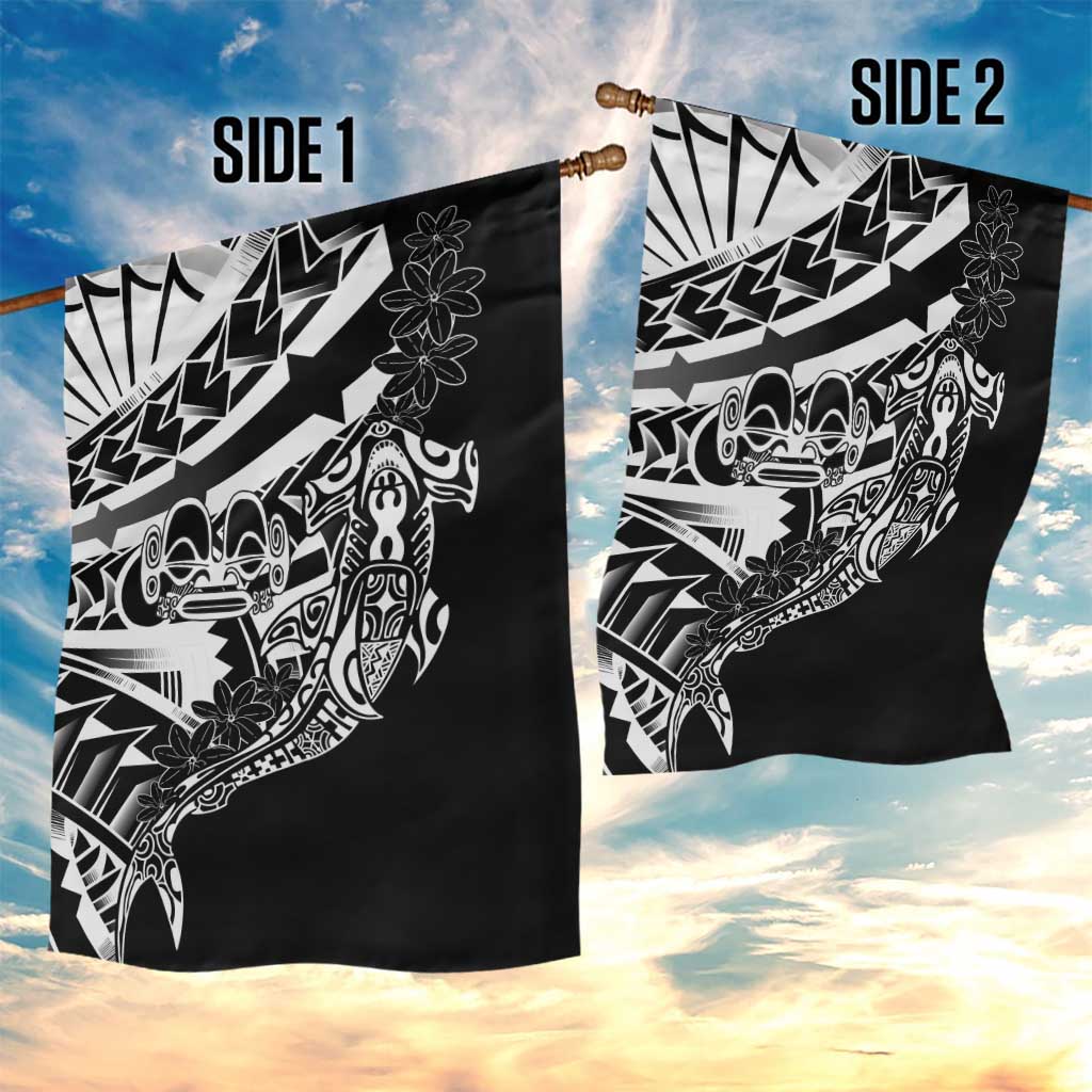 Black White Marquesas Islands Garden Flag Marquesan Matatiki Hammerhead Shark Patutiki - Polynesian Pride
