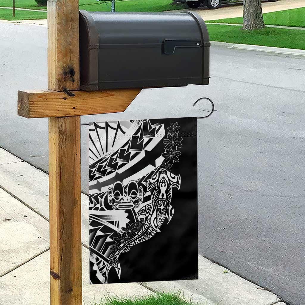 Black White Marquesas Islands Garden Flag Marquesan Matatiki Hammerhead Shark Patutiki - Polynesian Pride