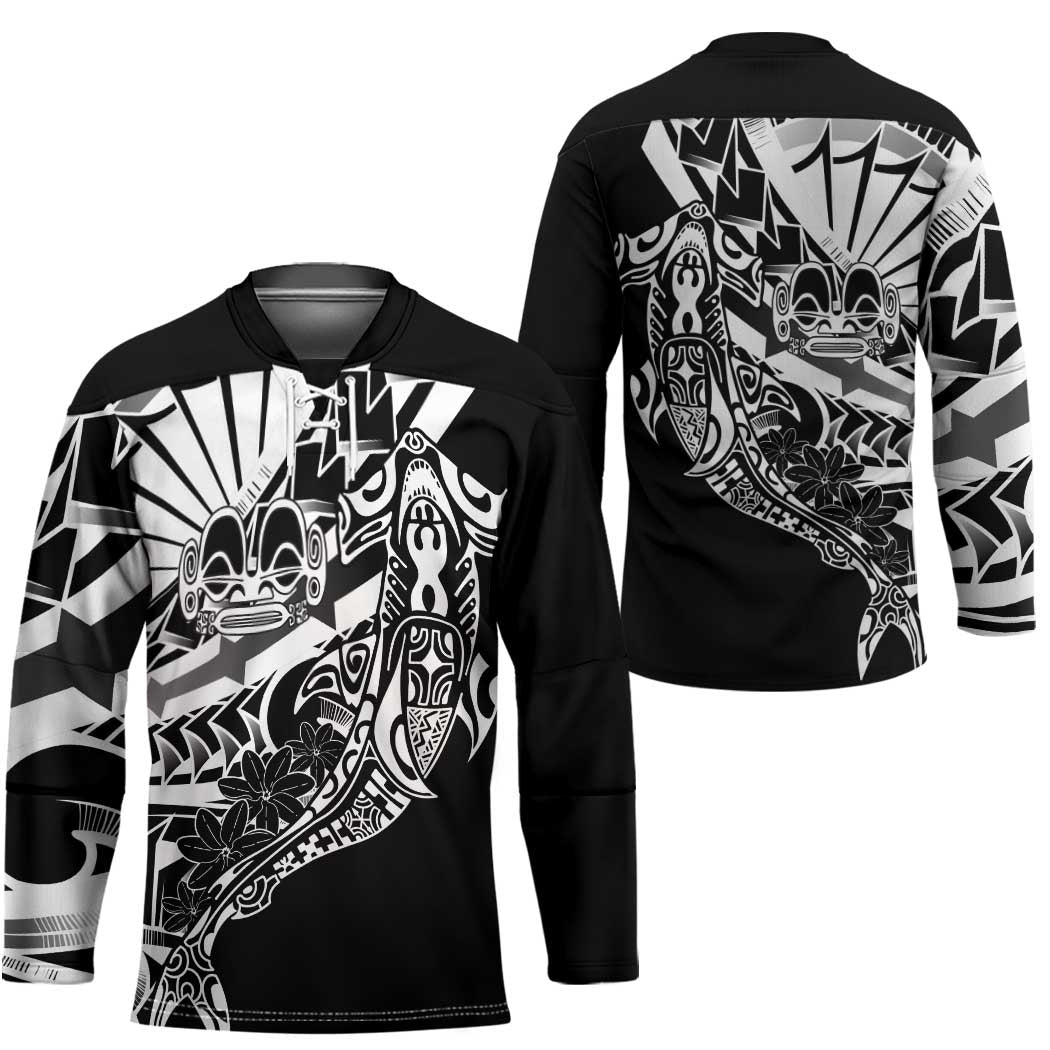 Black White Marquesas Islands Hockey Jersey Marquesan Matatiki Hammerhead Shark Patutiki - Polynesian Pride
