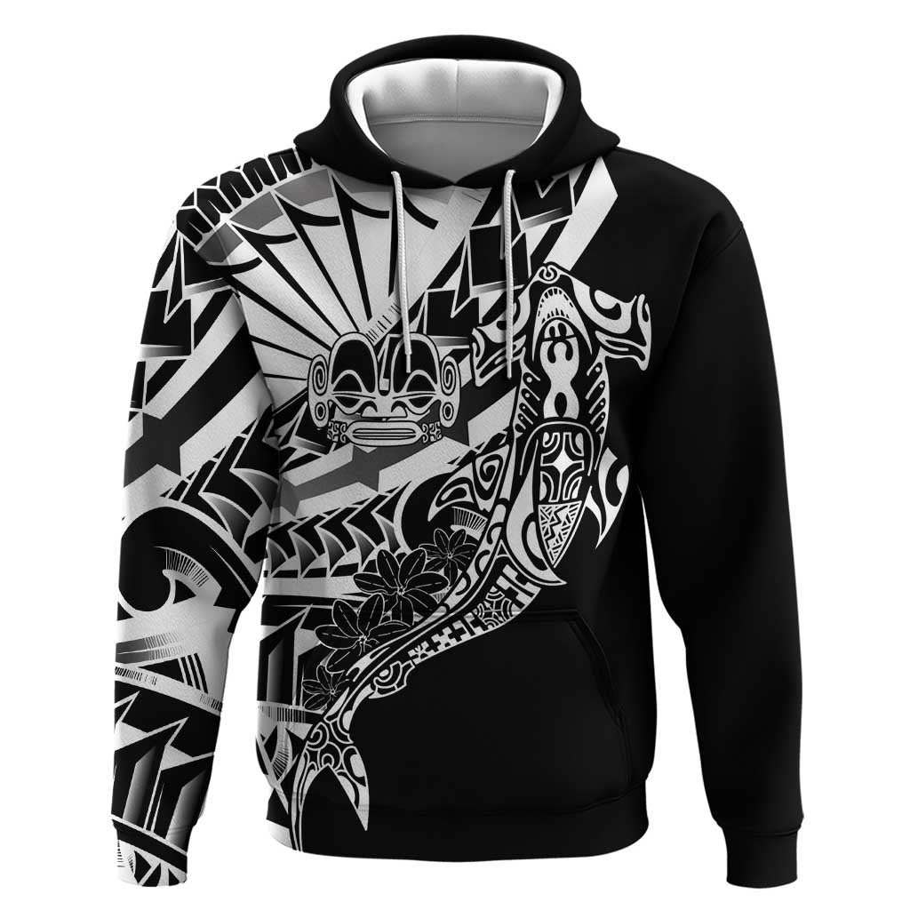 Black White Marquesas Islands Hoodie Marquesan Matatiki Hammerhead Shark Patutiki - Polynesian Pride