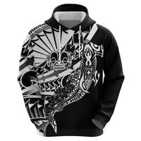 Black White Marquesas Islands Hoodie Marquesan Matatiki Hammerhead Shark Patutiki - Polynesian Pride