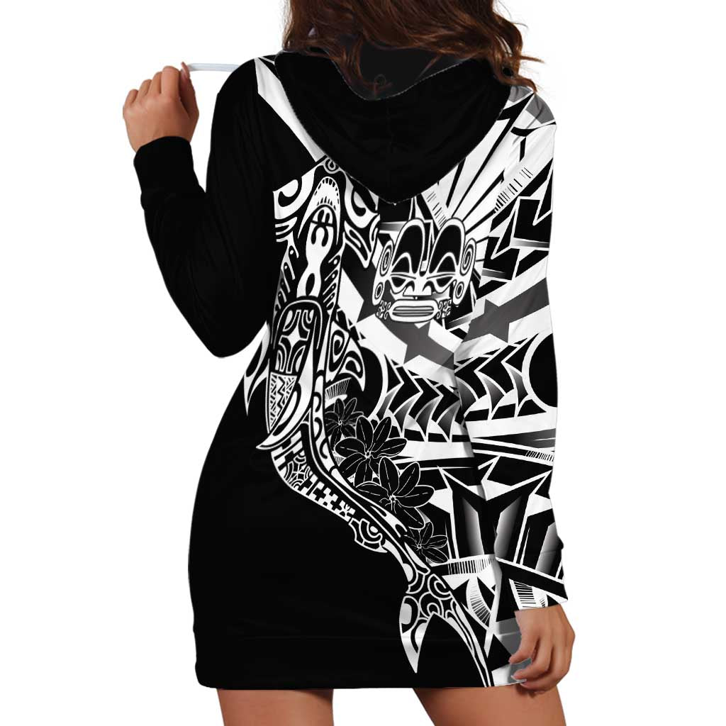 Black White Marquesas Islands Hoodie Dress Marquesan Matatiki Hammerhead Shark Patutiki LT14 - Polynesian Pride