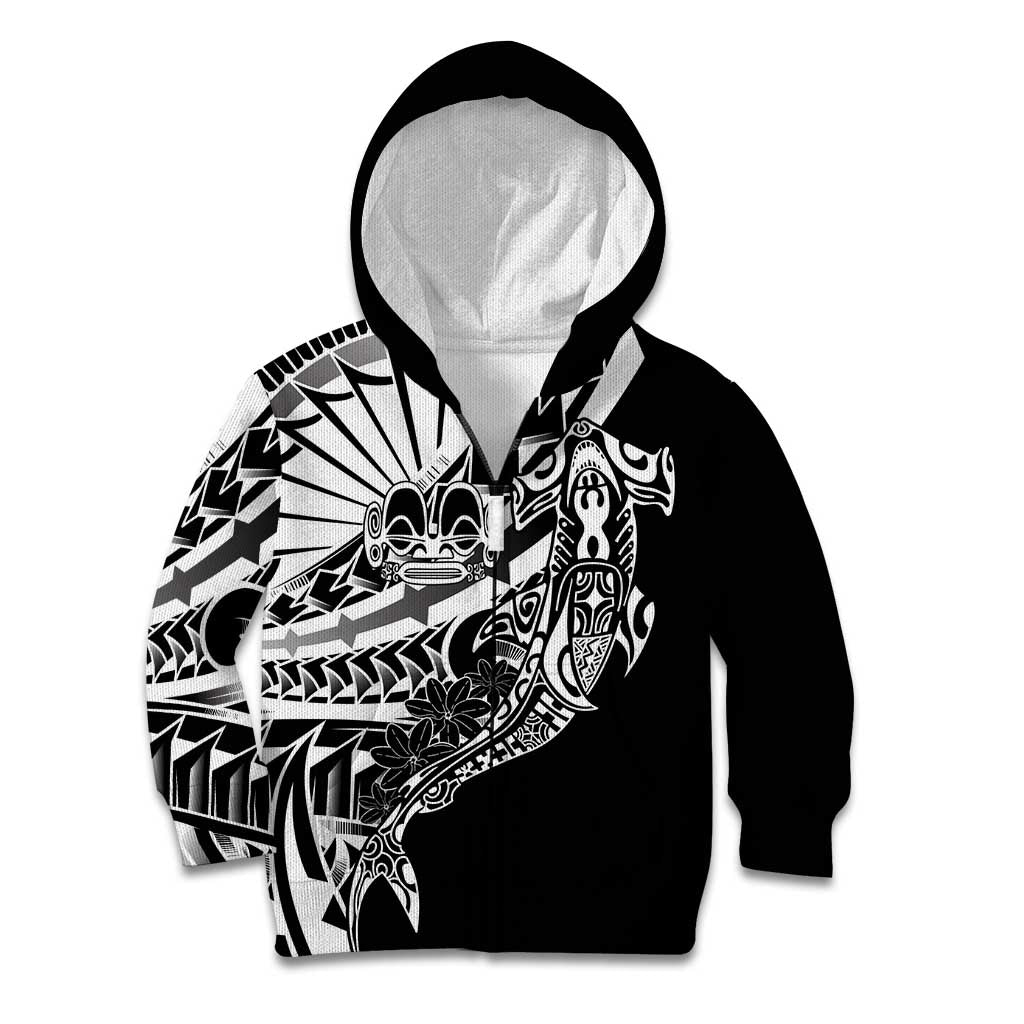 Black White Marquesas Islands Kid Hoodie Marquesan Matatiki Hammerhead Shark Patutiki - Polynesian Pride