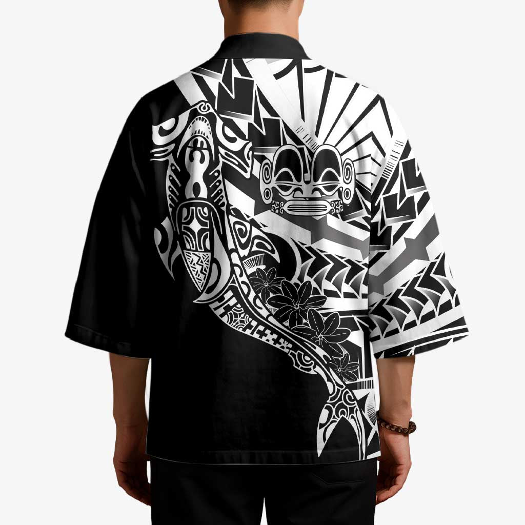 Black White Marquesas Islands Kimono Marquesan Matatiki Hammerhead Shark Patutiki - Polynesian Pride
