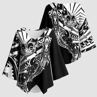 Black White Marquesas Islands Kimono Sleeve Blouse Marquesan Matatiki Hammerhead Shark Patutiki - Polynesian Pride