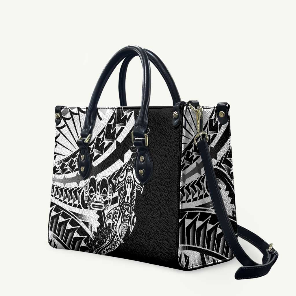 Black White Marquesas Islands Leather Bag Marquesan Matatiki Hammerhead Shark Patutiki LT14 Black - Polynesian Pride