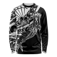 Black White Marquesas Islands Long Sleeve Shirt Marquesan Matatiki Hammerhead Shark Patutiki - Polynesian Pride