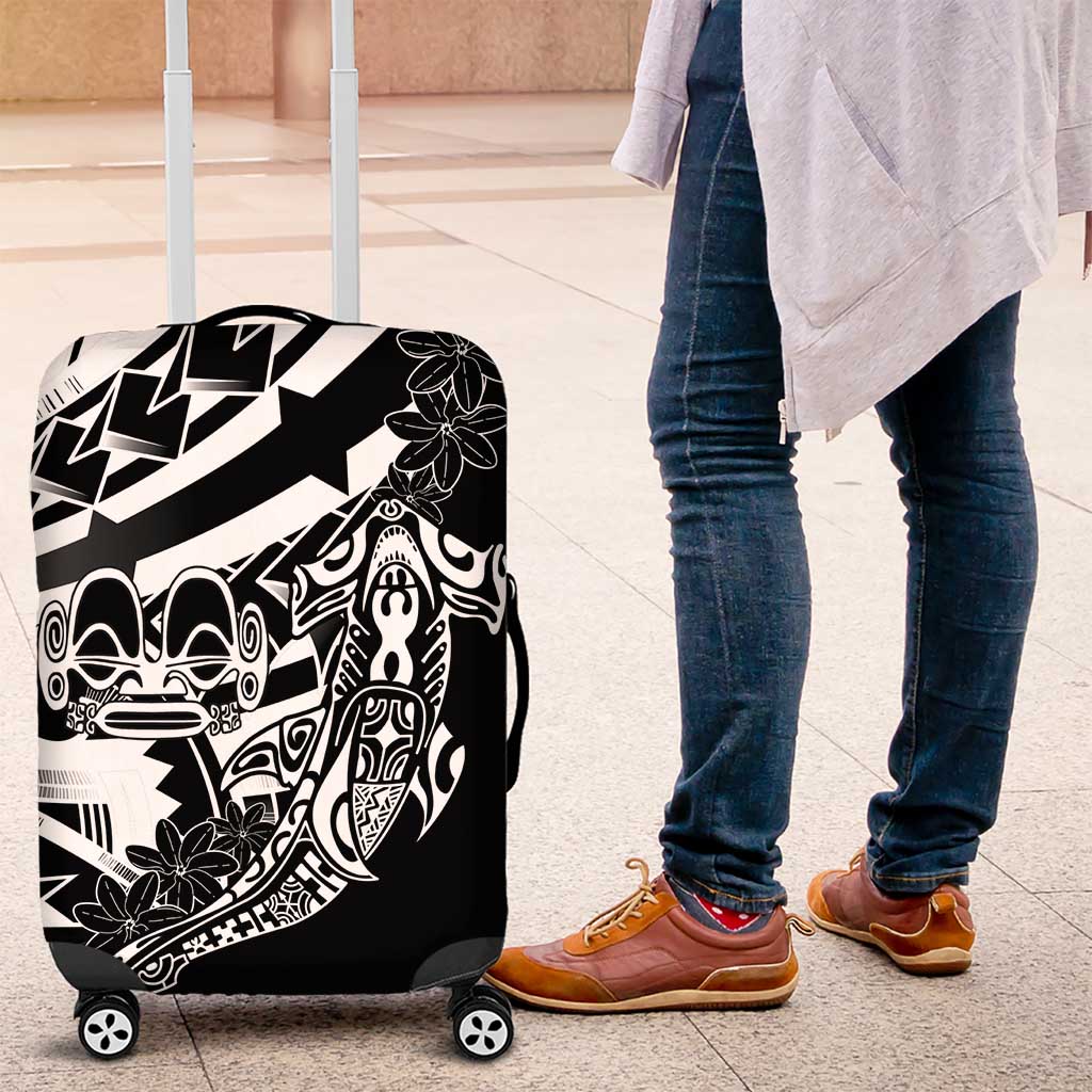 Black White Marquesas Islands Luggage Cover Marquesan Matatiki Hammerhead Shark Patutiki LT14 Black - Polynesian Pride