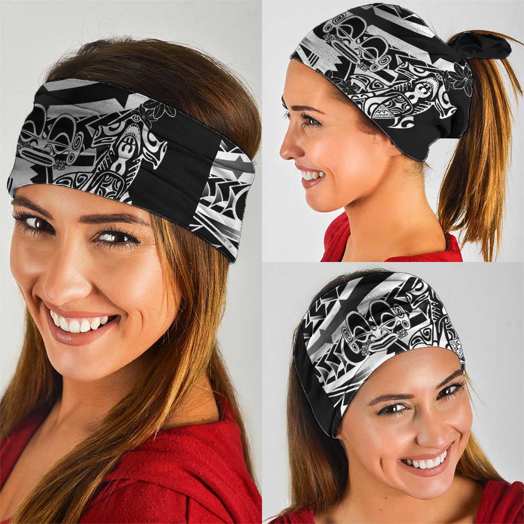 Black White Marquesas Islands Neck Gaiter Marquesan Matatiki Hammerhead Shark Patutiki - Polynesian Pride